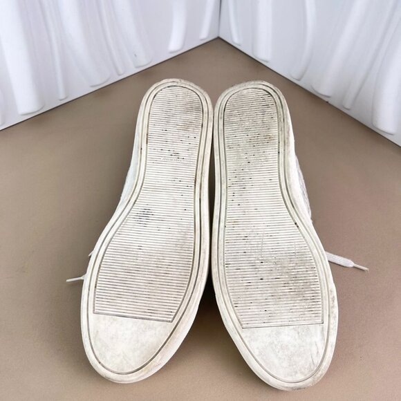 Chanel White Leather Perforated Lace-Up Sneakers With Yellow Toe Cap & Heel Acce - Picture 6 of 8